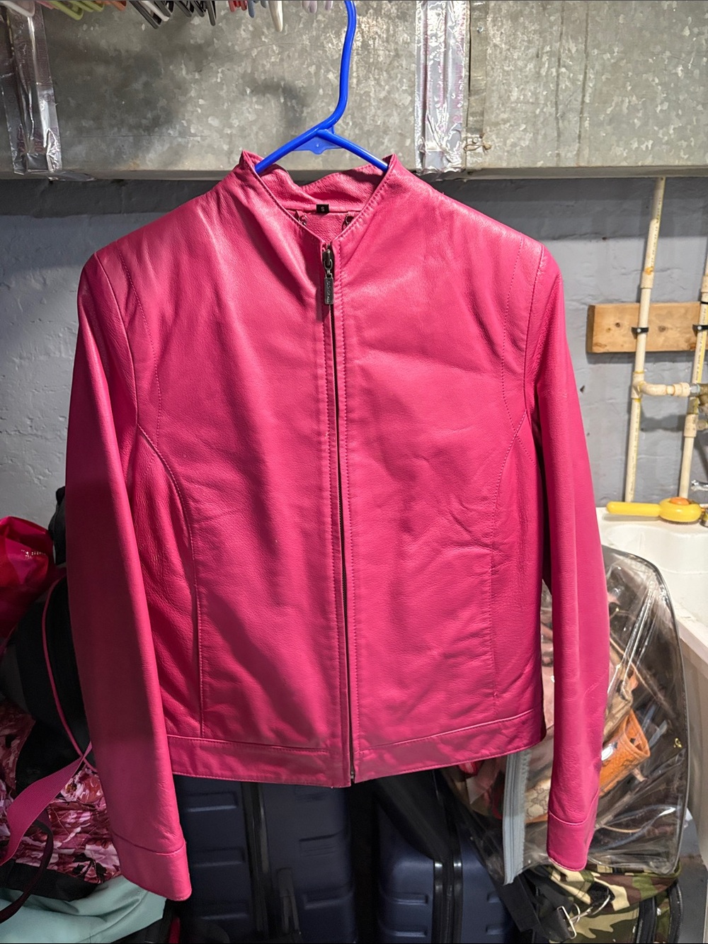Women’s Hot Pink Leather Zip-Front Jacket